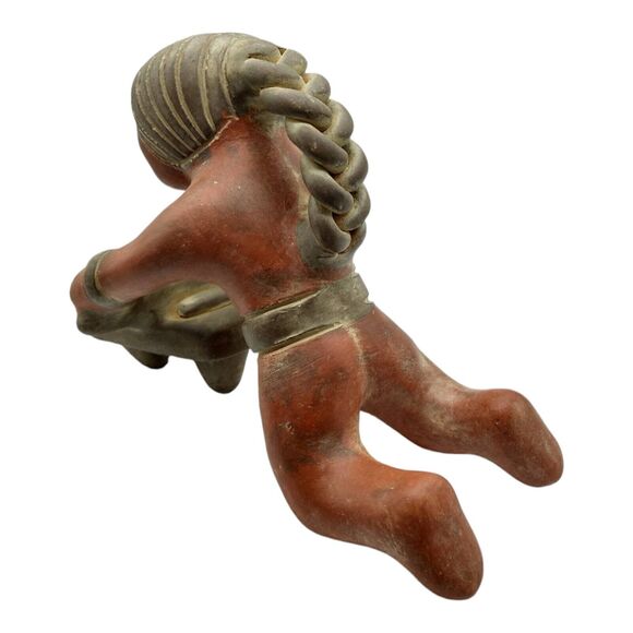 Vintage Mexican Red Clay Mayan Woman Grinding Corn Terra Cotta Folk Art Figurine - Picture 3 of 16